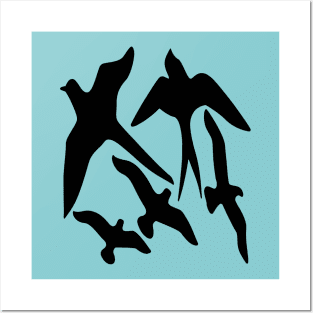 Birder Silhouette Swallow Swift and Seagulls Posters and Art